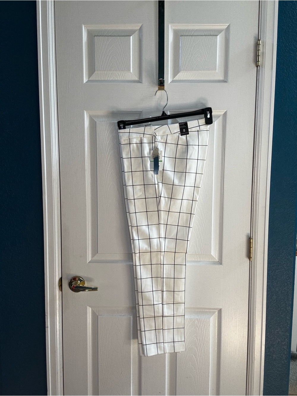 Women's Straight-Leg White Windowpane Pants